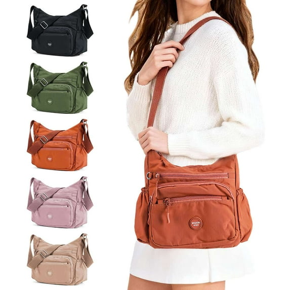 Spencer Large Crossbody Bags for Women Zip Pocket Cross Body Purses Waterproof Nylon Shoulder Handbag Ladies Casual Messenger Satchel (Pink)