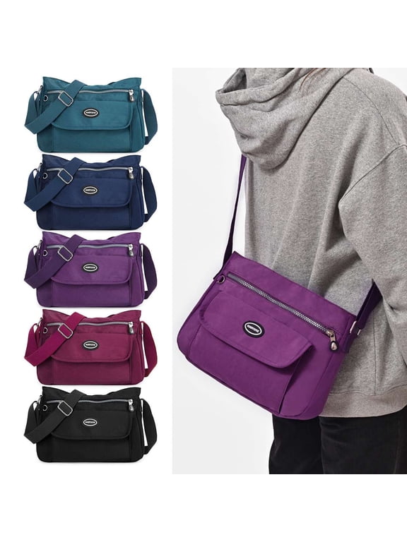 Large Crossbody Bags for Women Zip Pocket Cross Body Purses Waterproof Nylon Shoulder Handbag Ladies Casual Messenger Satchel, Purple