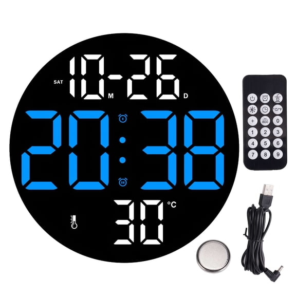 Spencer Large Digital Clock with Remote Control, Desk Wall Mount Clock Alarm Clock for Bedroom, Living Room, Office, Classroom, Farmhouse