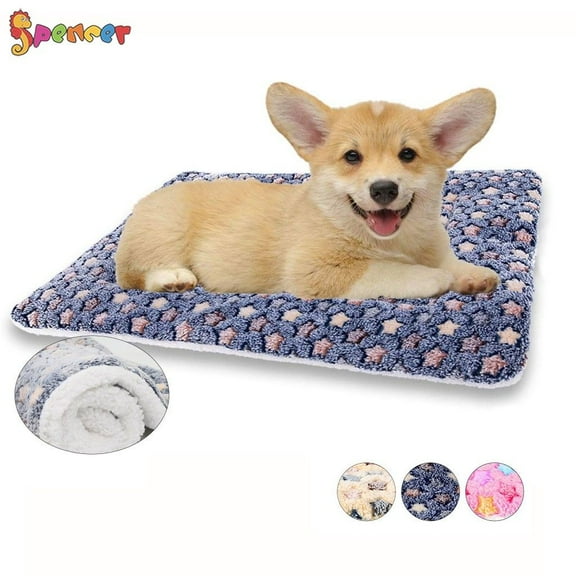 Spencer Large Dog Cat Pet Sleep Mat Soft Warm Reversible Fleece Crate Bed Mat Kennel Cage Cushion for Large Medium Small Dog Cat (S, Blue)
