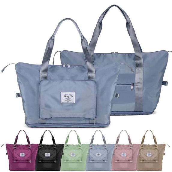 Spencer Large Travel Tote Bag, Waterproof Expandable Duffel Gym Tote Bag, Weekender Carry on Overnight Bags for Women and Men with Trolley Sleeve Wet Pocket, Travel Duffel Bag, Blue