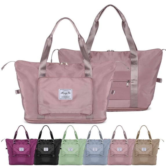 Spencer Large Travel Tote Bag, Waterproof Expandable Duffel Gym Tote Bag, Weekender Carry on Overnight Bags for Women and Men with Trolley Sleeve Wet Pocket, Travel Duffel Bag, Pink