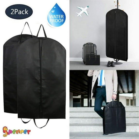 Spencer Long Black Travel Garment Bag Hanging Suit Carrier Cover - 2Pack 40 inch Foldable Heavy Duty Dress Clothes Stroage Bag