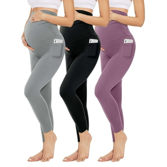 Spencer Maternity Women's Leggings with Pockets over the Belly Butt Lift Pregnancy Yoga Pants Activewear Workout Pants (L,Gray)