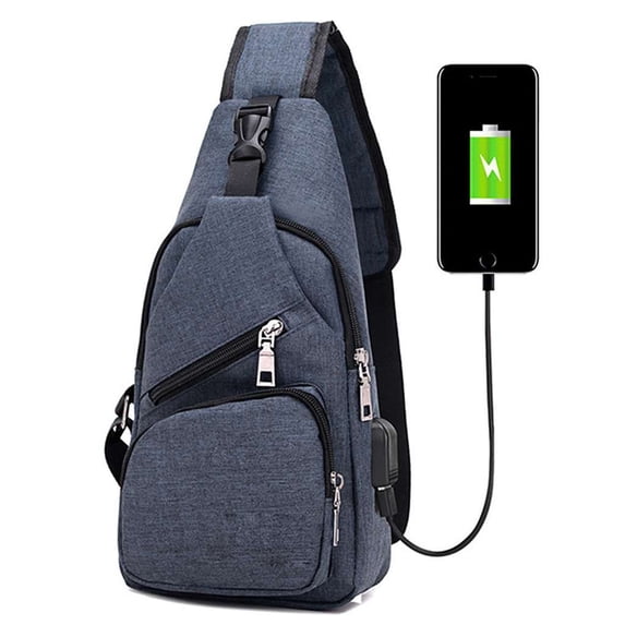 Spencer Men Crossbody Chest Backpack Messenger Shoulder Sling Bag Daypack with USB Charging for Travel (6.3*2.7*12.6inch, Black)