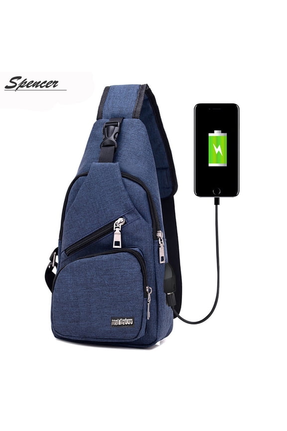 Men Crossbody Chest Backpack Messenger Shoulder Sling Bag Daypack with USB Charging for Travel (6.3*2.7*12.6inch, Black)