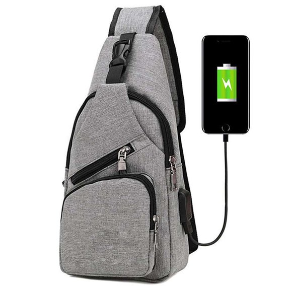 Spencer Men Crossbody Chest Backpack Oxford Messenger Shoulder Sling Bag Daypack with USB Charging for Travel (6.3*2.7*12.6inch, Gray)