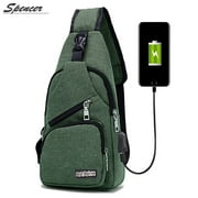 Spencer Men Crossbody Chest Backpack Oxford Messenger Shoulder Sling Bag Daypack with USB Charging for Travel (6.3*2.7*12.6inch, Green)
