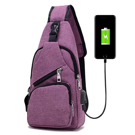 Spencer Men Crossbody Chest Backpack Oxford Messenger Shoulder Sling Bag Daypack with USB Charging for Travel (6.3*2.7*12.6inch, Purple)