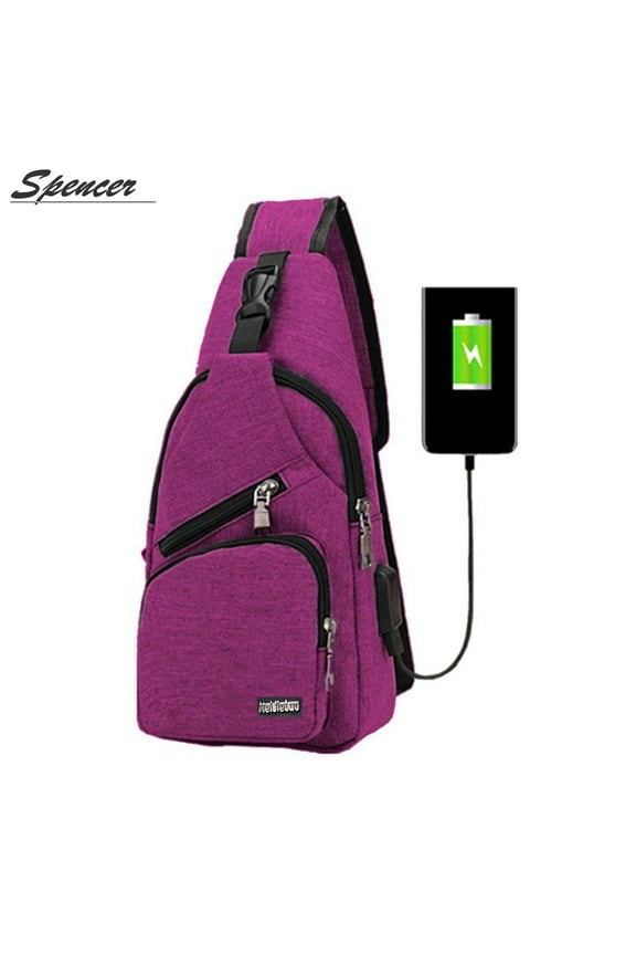 Men Crossbody Chest Backpack Oxford Messenger Shoulder Sling Bag Daypack with USB Charging for Travel (6.3*2.7*12.6inch, Purple)