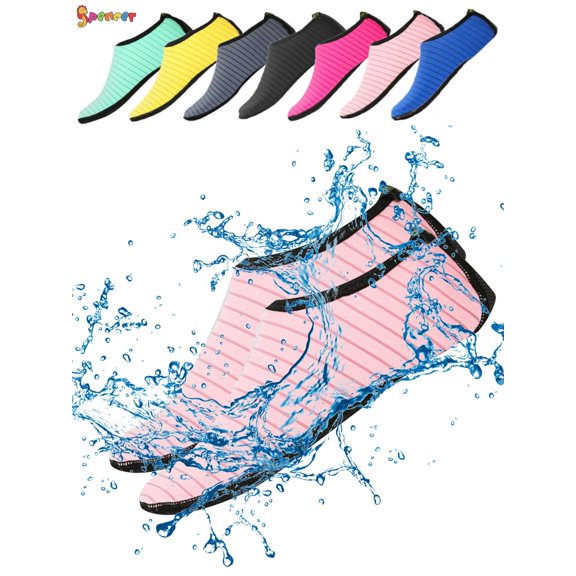 Spencer Men Women Barefoot Water Skin Shoes Quick-Dry Aqua Strip Bench Socks Slip-on for Swim Surf Yoga Outdoor Exercise "L,Pink"