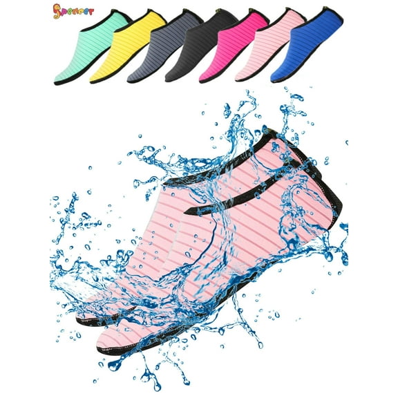 Spencer Men Women Barefoot Water Skin Shoes Quick-Dry Aqua Strip Bench Socks Slip-on for Swim Surf Yoga Outdoor Exercise "S,Pink"