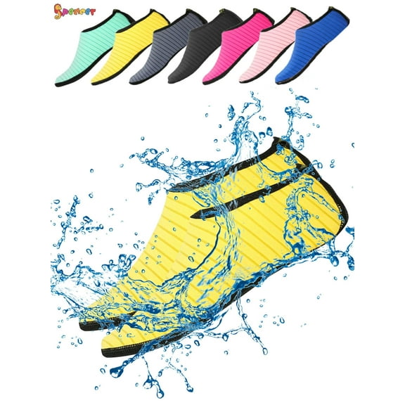 Spencer Men Women Barefoot Water Skin Shoes Quick-Dry Aqua Strip Bench Socks Slip-on for Swim Surf Yoga Outdoor Exercise "XL,Yellow"