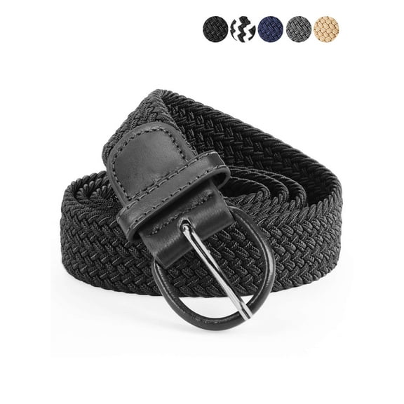 Spencer Men Women Elastic Fabric Woven Stretch Braided Belts Adults Solid Color Belts for Casual Golf Pants Jeans, Black