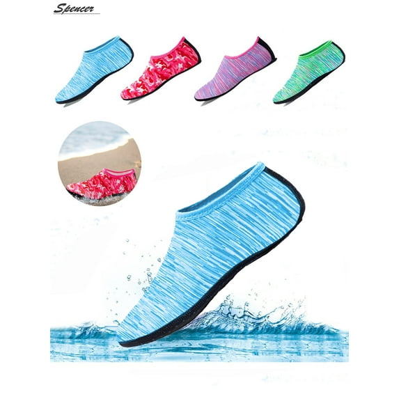 Spencer Men Women Quick-Dry Flexible Barefoot Water Skin Sports Shoes Slip-on Aqua Beach Socks For Swim Surfing Snorkeling Yoga Exercise "2XL,Line Blue"