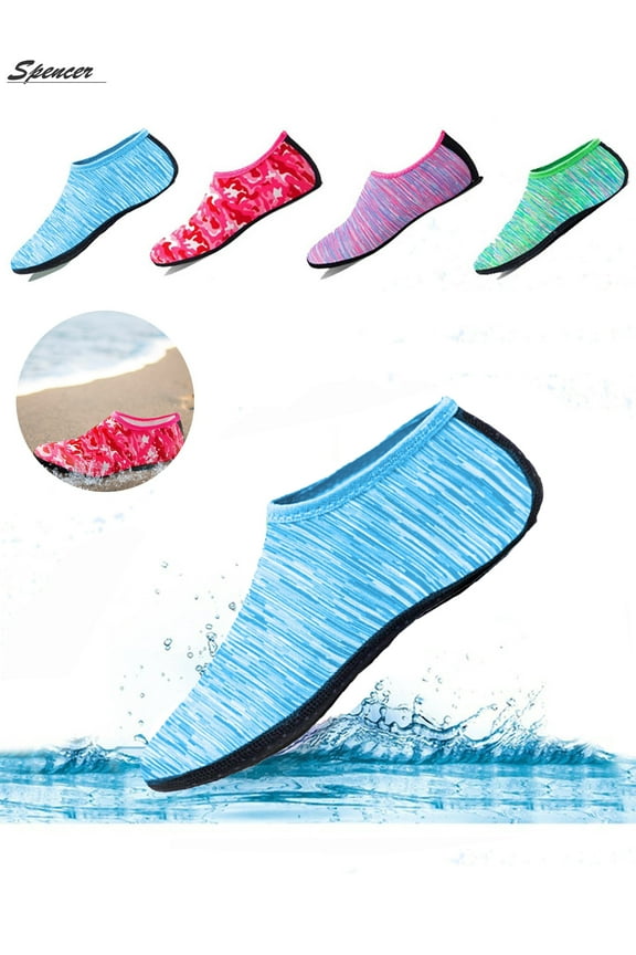 Men Women Quick-Dry Flexible Barefoot Water Skin Sports Shoes Slip-on Aqua Beach Socks For Swim Surfing Snorkeling Yoga Exercise "S,Line Blue"