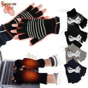 Spencer Men Women USB Heated Gloves, Knitting Wool Electric Heating Gloves Mitten Hands Warmer Winter Fingerless Laptop Gloves Washable