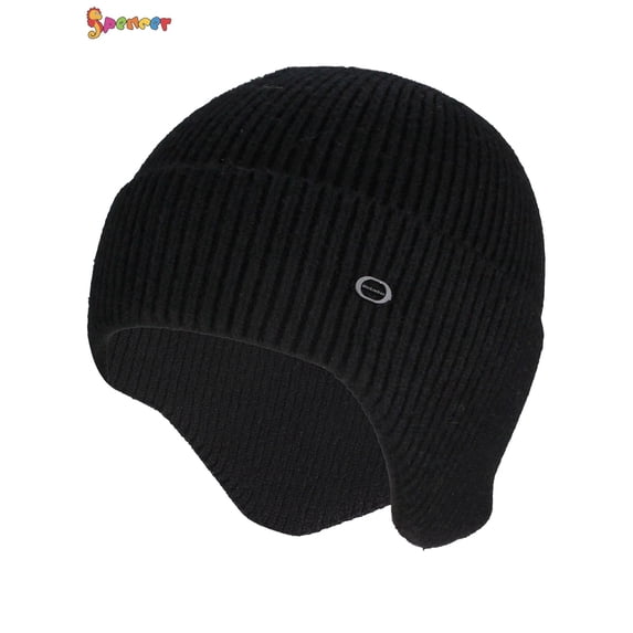 Spencer Men Women Winter Knit Earflap Hat Warm Skull Cap Cuffed Beanie Hat for Outdoor Ski Hiking "Black"