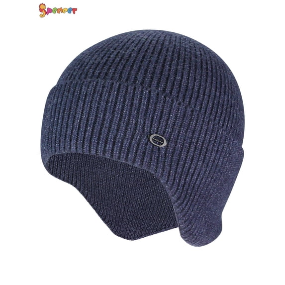 Spencer Men Women Winter Knit Earflap Hat Warm Skull Cap Cuffed Beanie Hat for Outdoor Ski Hiking "Navy Blue"