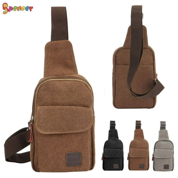 Spencer Men's Casual Crossbody Bags Canvas One Shoulder Backpack Mini Chest Pack Fashion Shoulder Sling Bag (8.7"*5.9"*2.0", Coffee)