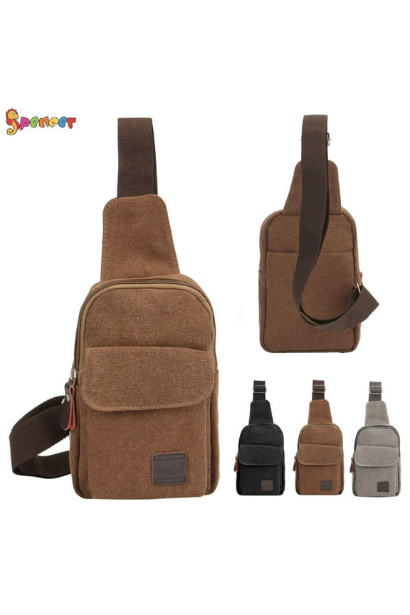 Men's Casual Crossbody Bags Canvas One Shoulder Backpack Mini Chest Pack Fashion Shoulder Sling Bag (8.7"*5.9"*2.0", Coffee)