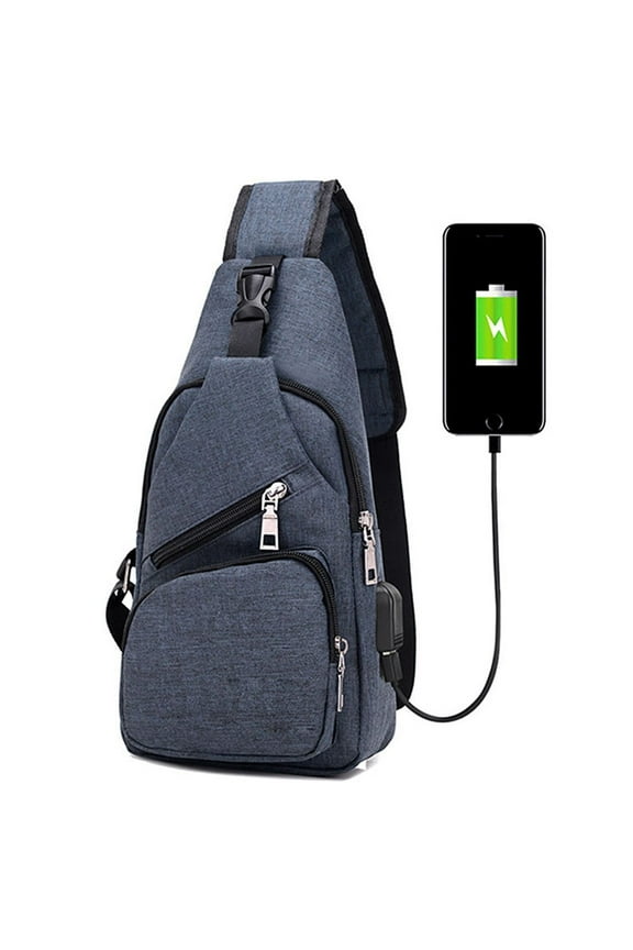 Men's Crossbody Sling Backpack Anti Theft Oxford Chest Shoulder Bag Daypack with USB Charging for Travel Camping (6.3*2.7*12.6inch, Blue)