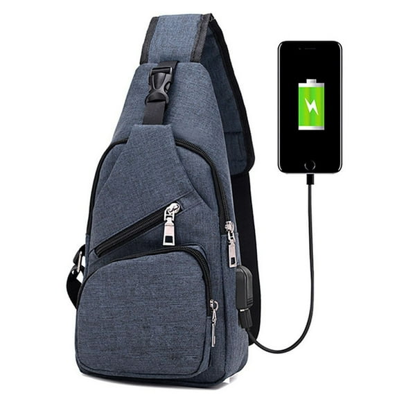 Spencer Men's Crossbody Sling Backpack Anti Theft Oxford Chest Shoulder Bag Daypack with USB Charging for Travel Camping (6.3*2.7*12.6inch, Blue)
