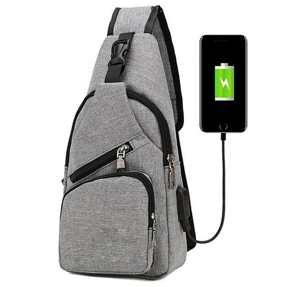 Spencer Men's Crossbody Sling Backpack Anti Theft Oxford Chest Shoulder Bag Daypack with USB Charging for Travel Camping (6.3*2.7*12.6inch, Gray)