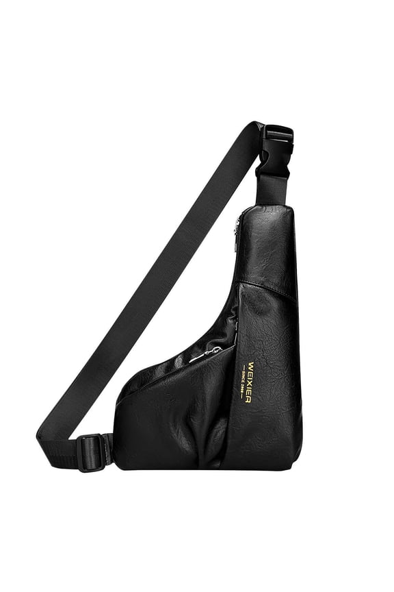 Men's Crossbody Sling Bag, Small Sling Backpack Purse Waterproof PU Chest Bag for Travel Outdoor, Black