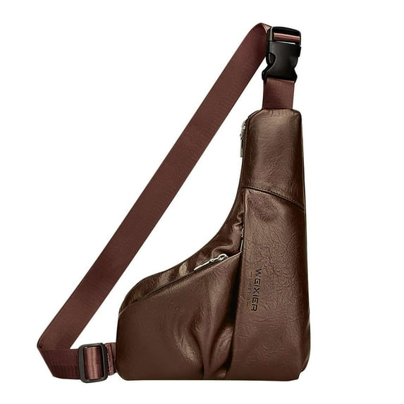Spencer Men's Crossbody Sling Bag, Small Sling Backpack Purse Waterproof PU Chest Bag for Travel Outdoor, Brown