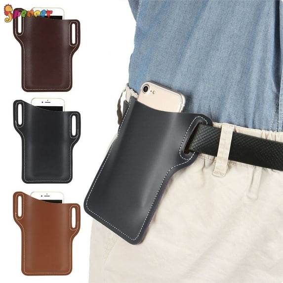 Spencer Men's Leather Cell Phone Holster Universal Case Waist Bag Sheath with Belt Loop (6.6"*5.3"*0.14", Black)