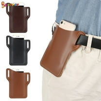 Spencer Men's Leather Cell Phone Holster Universal Case Waist Bag Sheath with Belt Loop (6.6"*5.3"*0.14", Brown)