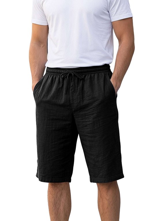 Men's Linen Shorts Casual Classic Fit Short Drawstring Summer Beach Shorts with Pockets