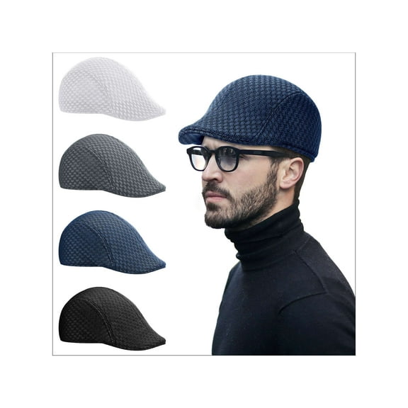 Spencer Men's Mesh Flat Cap Breathable Summer Newsboy Hat Cabbie Flat Cap for Outdoor, Driving, Hunting, Navy