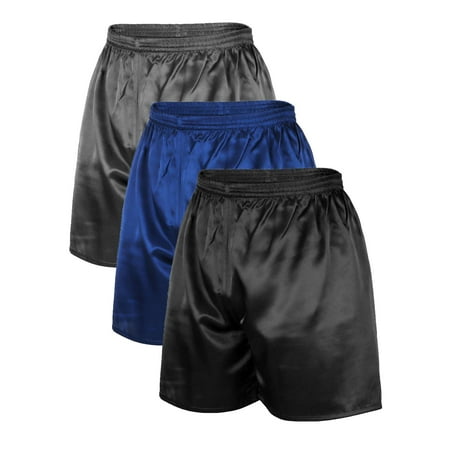 Spencer Men's Silk Satin Boxers Underpants Sleep Shorts Underwear, Pajama Bottoms for Men, 3 Pack