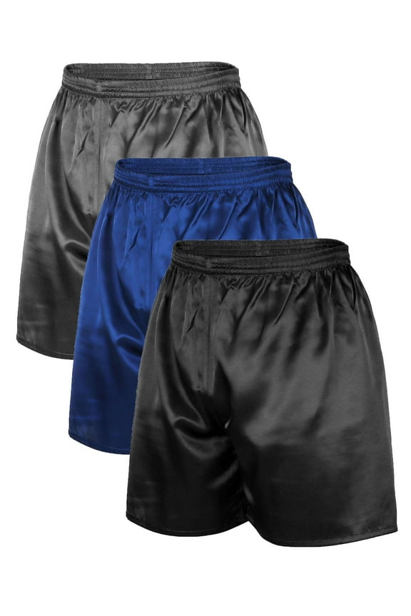 Men's Silk Satin Boxers Underpants Sleep Shorts Underwear, Pajama Bottoms for Men, 3 Pack