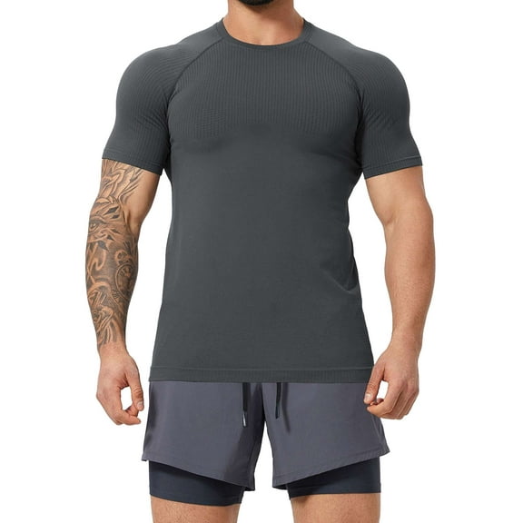 Spencer Men's Tee Short Sleeve Crew Neck Plain T Shirt Breathable Quick-Drying Gym Workout Tops, Size S-XL