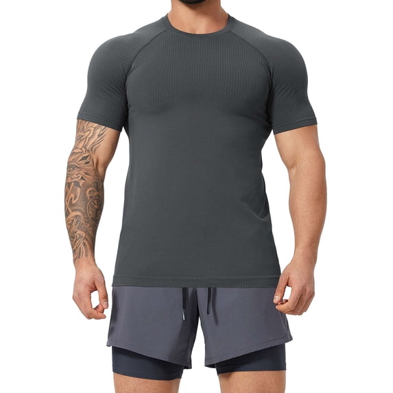 Spencer Men's Tee Short Sleeve Crew Neck Plain T Shirt Breathable Quick-Drying Gym Workout Tops, Size S-XL