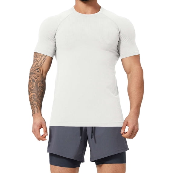 Spencer Men's Tee Short Sleeve Crew Neck Plain T Shirt Breathable Quick-Drying Gym Workout Tops, Size S-XL