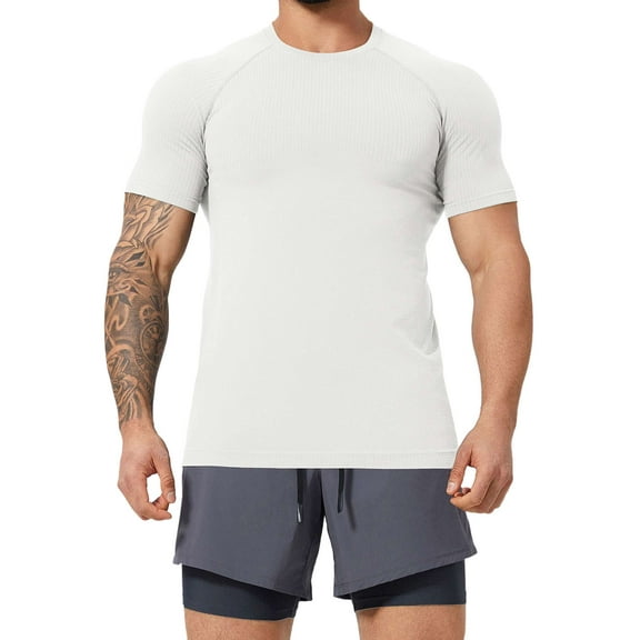 Spencer Men's Tee Short Sleeve Crew Neck Plain T Shirt Breathable Quick-Drying Gym Workout Tops, Size S-XL