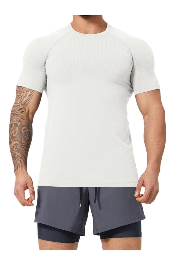 Men's Tee Short Sleeve Crew Neck Plain T Shirt Breathable Quick-Drying Gym Workout Tops, Size S-XL