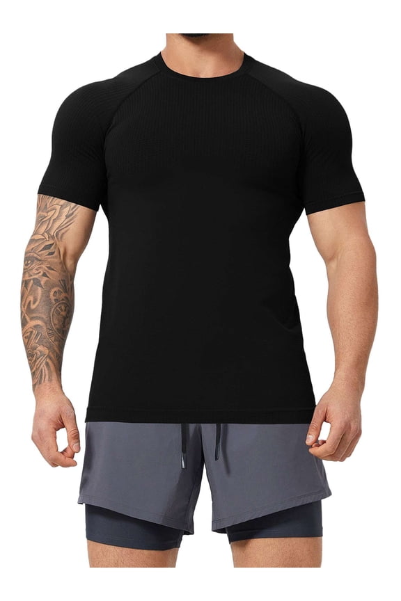 Men's Tee Short Sleeve Crew Neck Plain T Shirt Breathable Quick-Drying Gym Workout Tops, Size S-XL