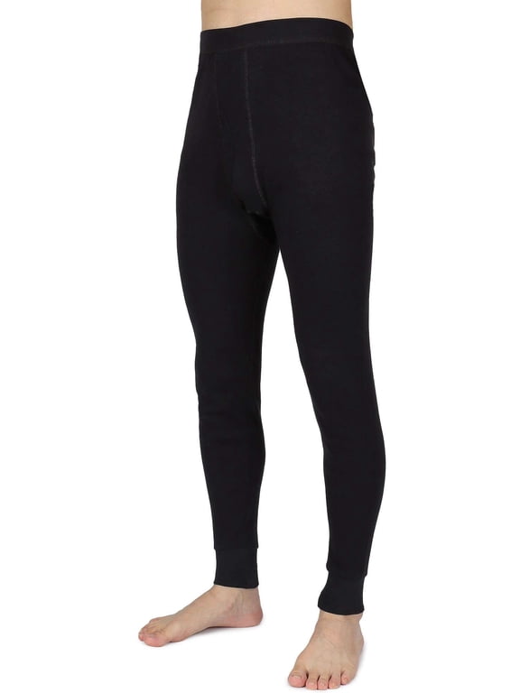 Men's Thermal Underwear Bottom Soft Cotton Long Johns Mens Leggings Thermal Pants for Cold Weather (2XL, Black)
