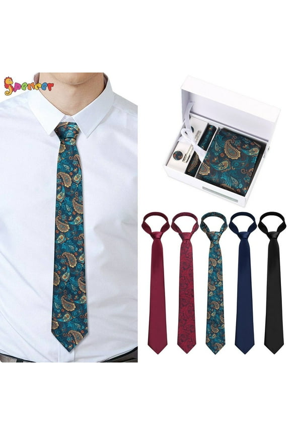 Men's Tie Silk Woven Necktie Pocket Square Cufflink Set Formal Business Prom Wedding