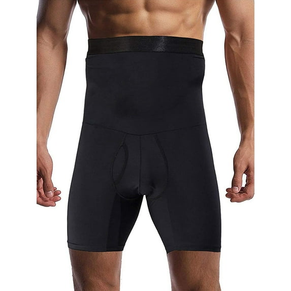 Spencer Men's Tummy Control Shorts High Wais Slimming Anti-Curling Underwear Body Shaper Seamless Boxer Brief (M, Black)
