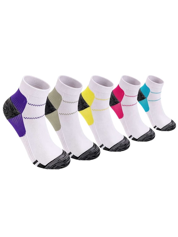 Men's and Women's Running Gym Ankle Compression Socks, Multicolor (5 Counts)