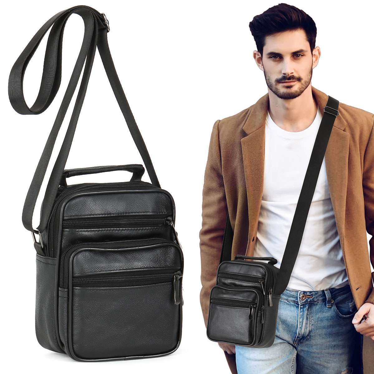 Spencer Mens Leather Handbag Waterproof Crossbody Bag 8 3 x7 5 x2 