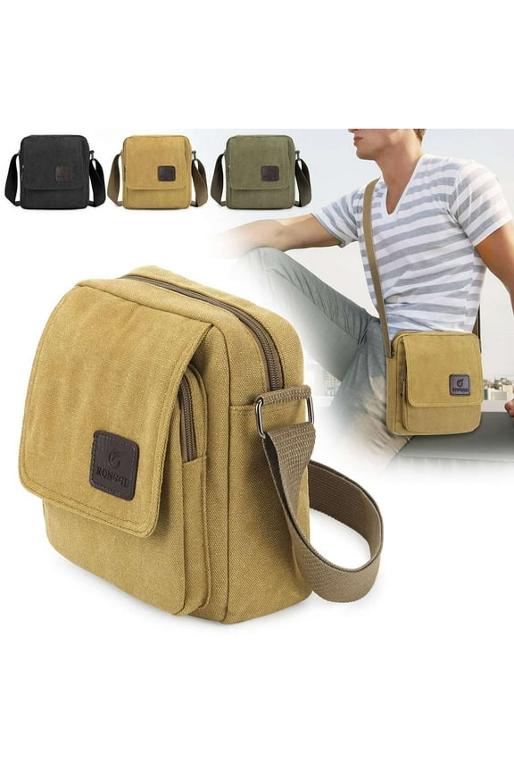 Mens Shoulder Sling Bags Canvas Crossbody Bag Vintage Messenger Business School Satchel Multi Zipper Pockets Bag (Green)
