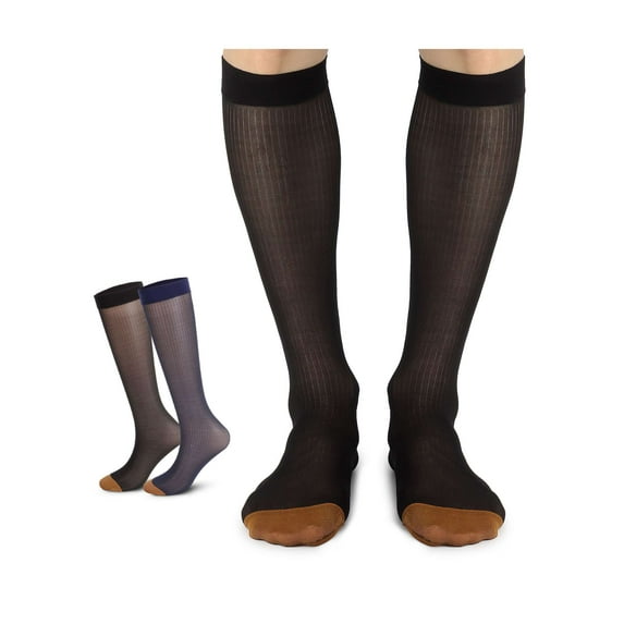 Spencer Mens Silk Socks Sheer Dress Socks Mid-Calf Crew Socks Ultra Thin Business Summer Cool Striped Socks, Black