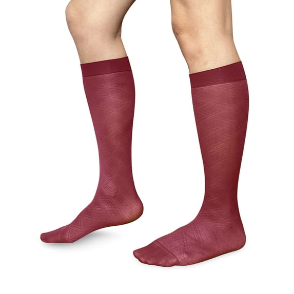Spencer Mens Silk Work Socks 2 Pack, Breathable Ultra Thin Nylon Dress Socks Over the Calf for Causal Business, Red